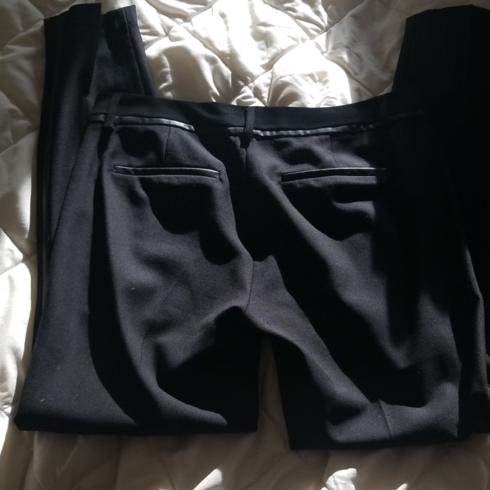 đ±VINCE BLACK WOOL LEATHER TRIM PANTđ± - Picture 3 of 4